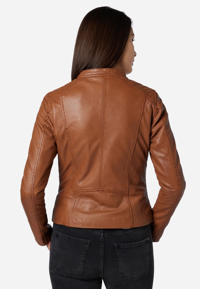 Ladies leather jacket Rylee Biker, Cognac in 5 colors, Bild 4