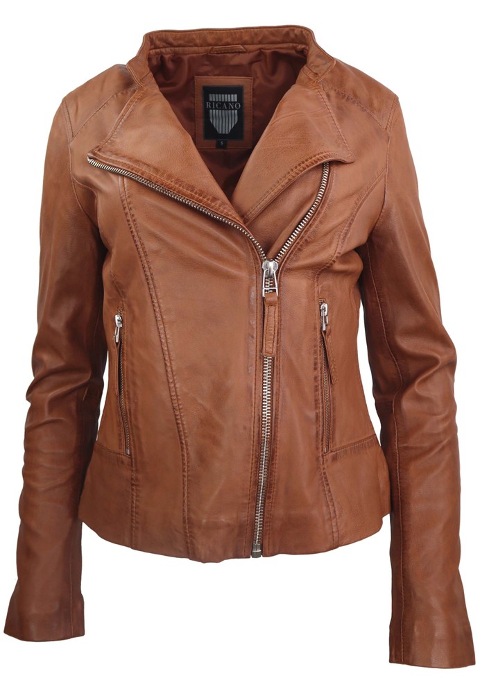 Ladies leather jacket Rylee Biker, Cognac in 5 colors, Bild 7