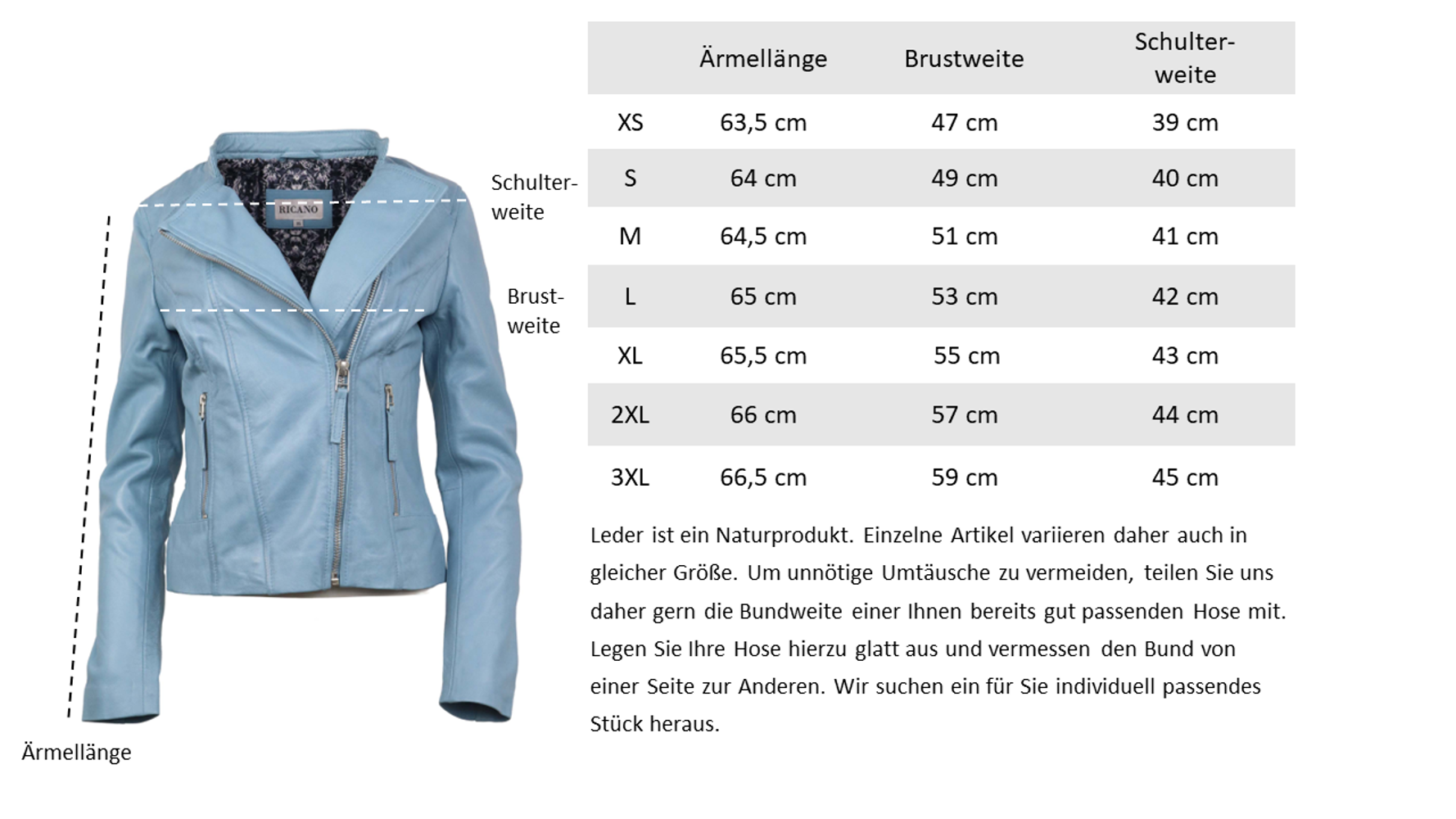 Ladies Leather Jacket Rylee Biker, Light Blue in 5 Colors, Bild 7