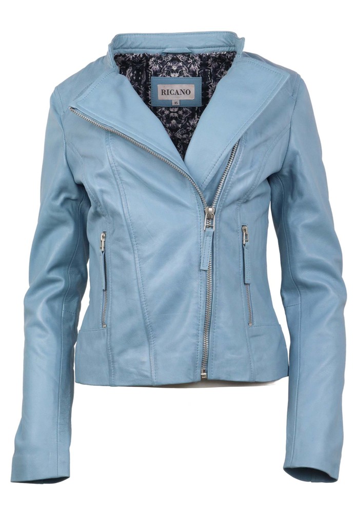 Ladies Leather Jacket Rylee Biker, Light Blue in 5 Colors, Bild 6