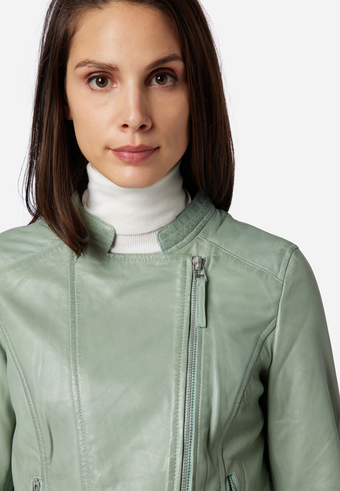 Ladies leather jacket Rylee Biker, Mint in 5 colors, Bild 5