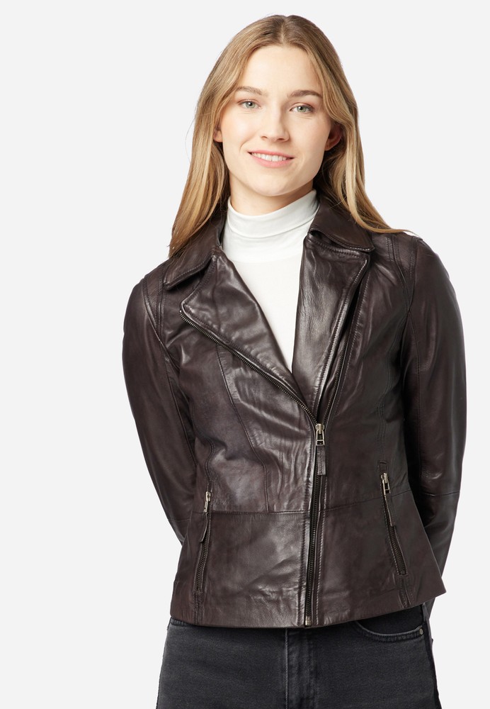Ladies leather jacket Sally, brown in 4 colors, Bild 1