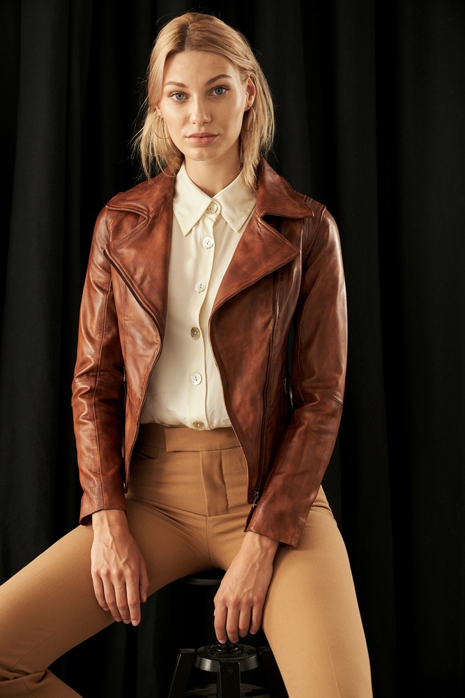 Ladies leather jacket Sally, cognac in 4 colors, Bild 3