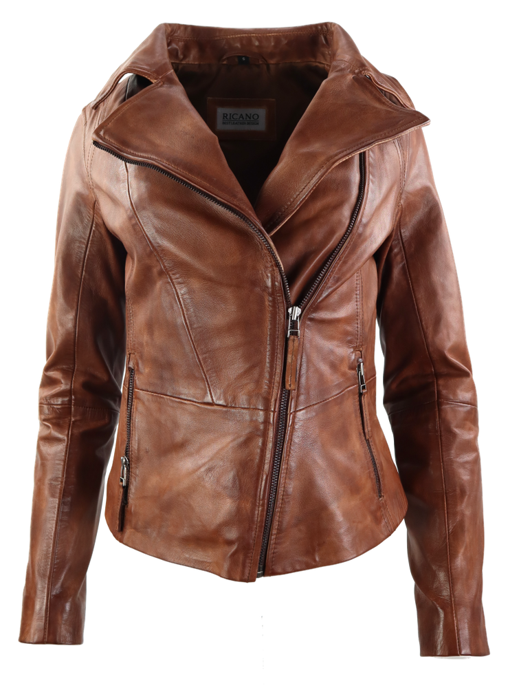 Ladies leather jacket Sally, cognac in 4 colors, Bild 4