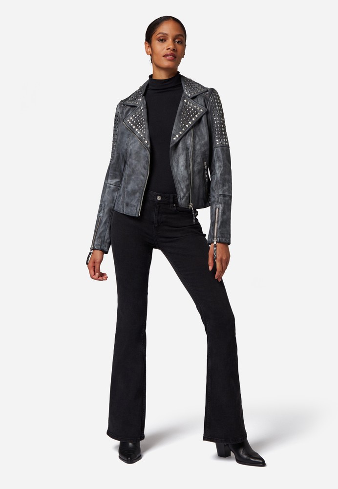 Ladies leather jacket Studd Jkt, gray in 2 colors, Bild 2