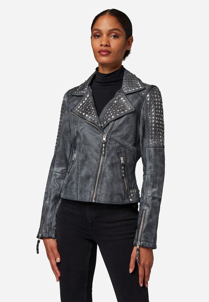 Ladies leather jacket Studd Jkt, gray in 2 colors, Bild 1