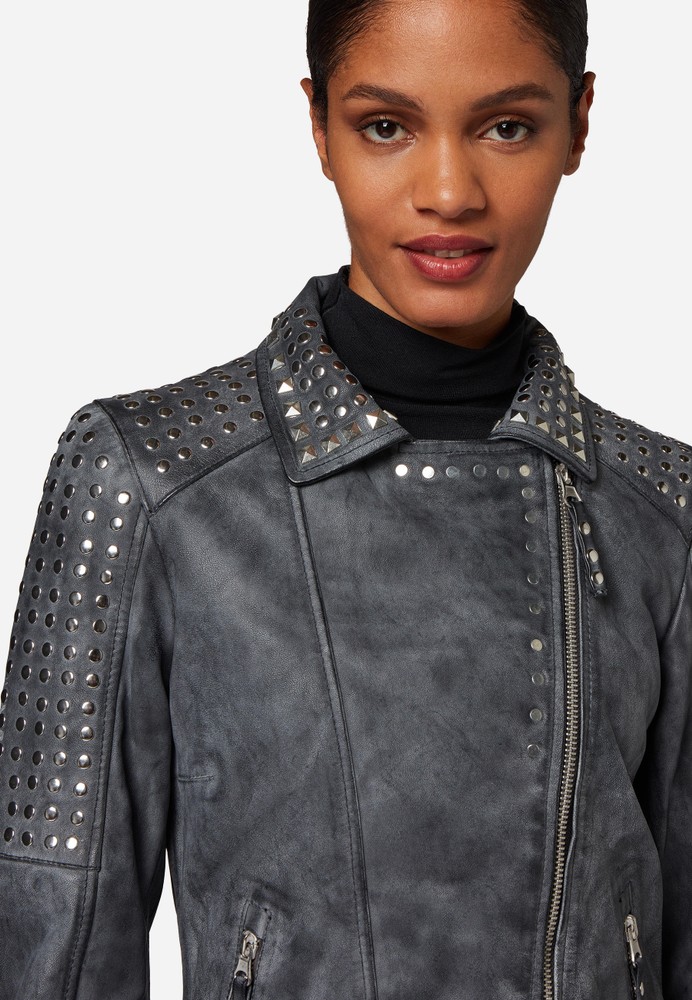 Ladies leather jacket Studd Jkt, gray in 2 colors, Bild 4