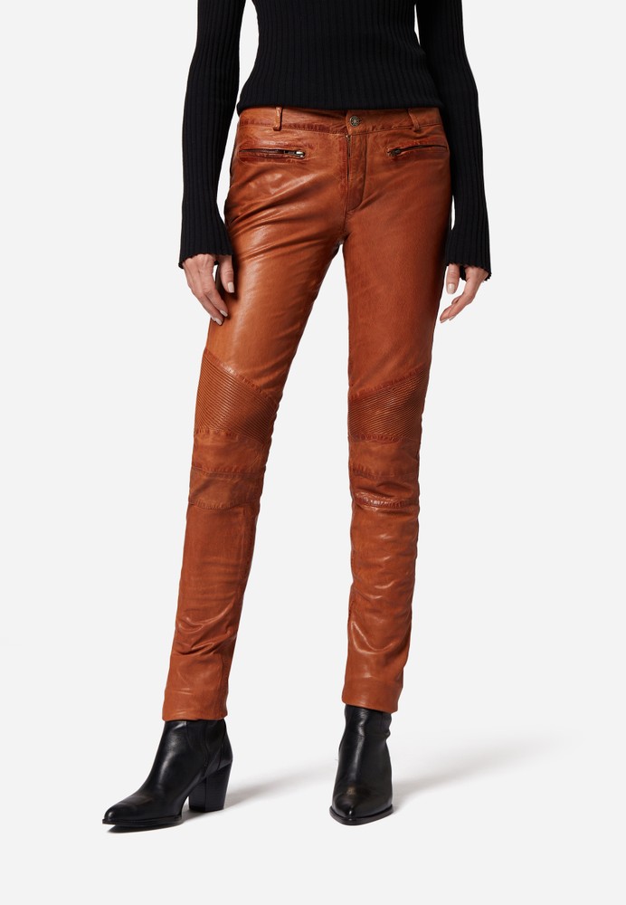 Ladies leather pants Donna, Cognac Brown in 7 colors, Bild 1