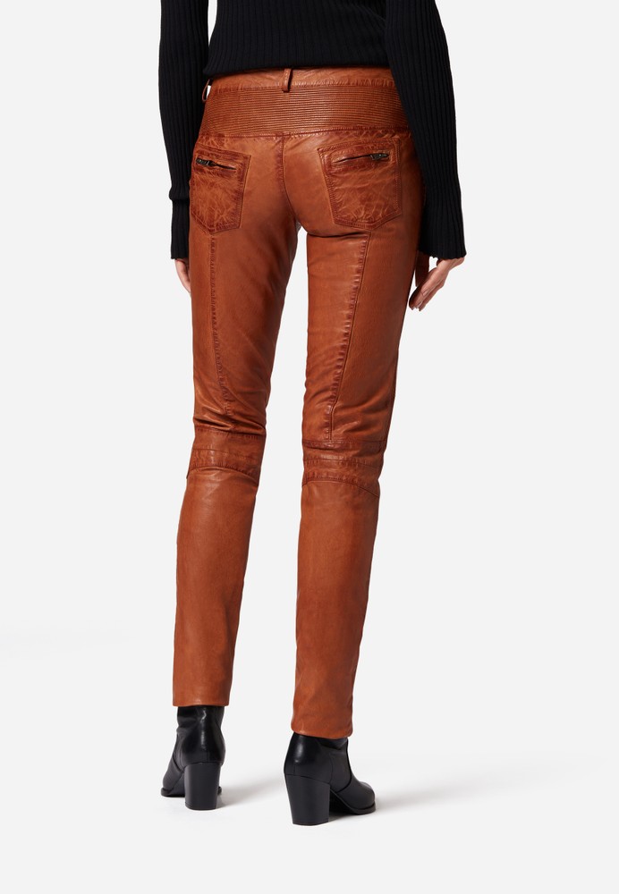 Ladies leather pants Donna, Cognac Brown in 7 colors, Bild 3