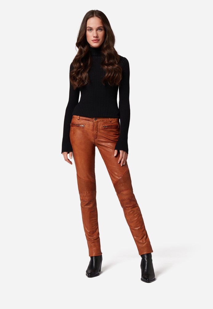 Ladies leather pants Donna, Cognac Brown in 7 colors, Bild 2