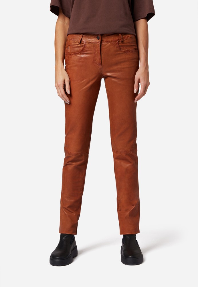Ladies leather pants Dorin, Cognac Brown in 6 colors, Bild 1