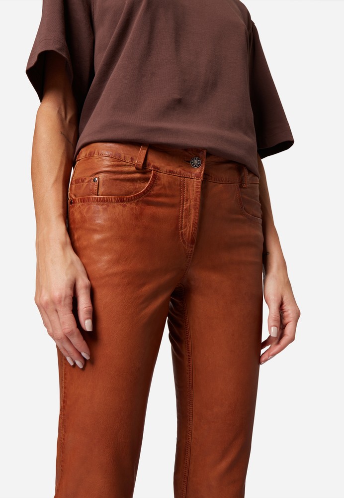 Ladies leather pants Dorin, Cognac Brown in 6 colors, Bild 5
