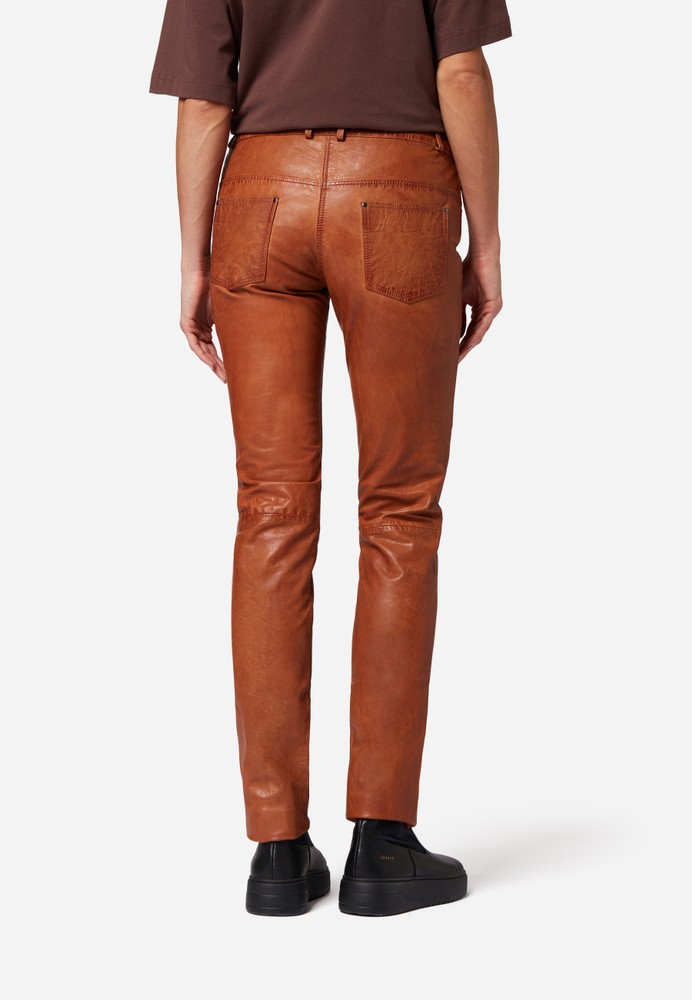Ladies leather pants Dorin, Cognac Brown in 6 colors, Bild 3