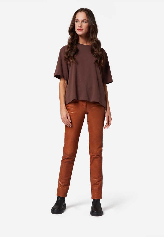 Ladies leather pants Dorin, Cognac Brown in 6 colors, Bild 2