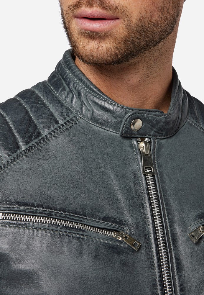 Men's leather jacket Cooper, gray in 6 colors, Bild 4