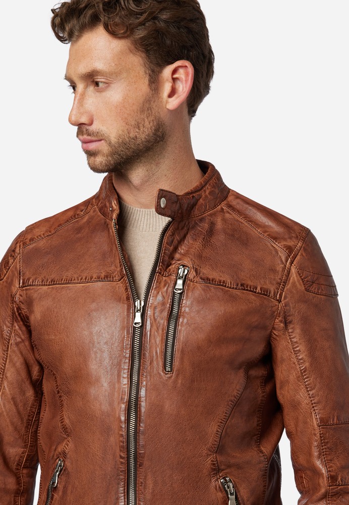 Men's leather jacket Josh, cognac in 3 colors, Bild 4