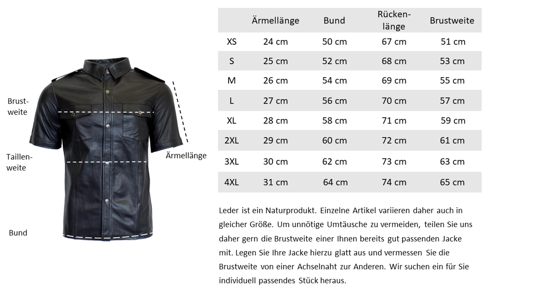 Leather shirt short sleeve in 9 sizes, Bild 4