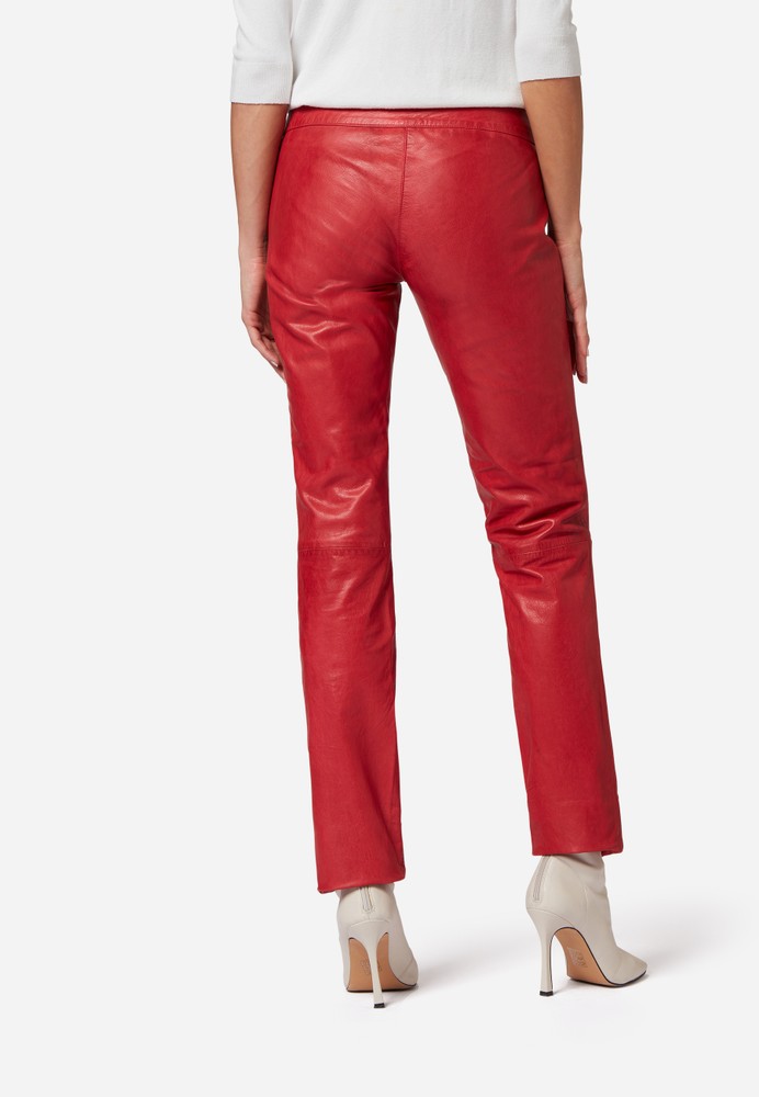 Damen-Lederhose Low Cut, Rot in 2 Farben, Bild 3