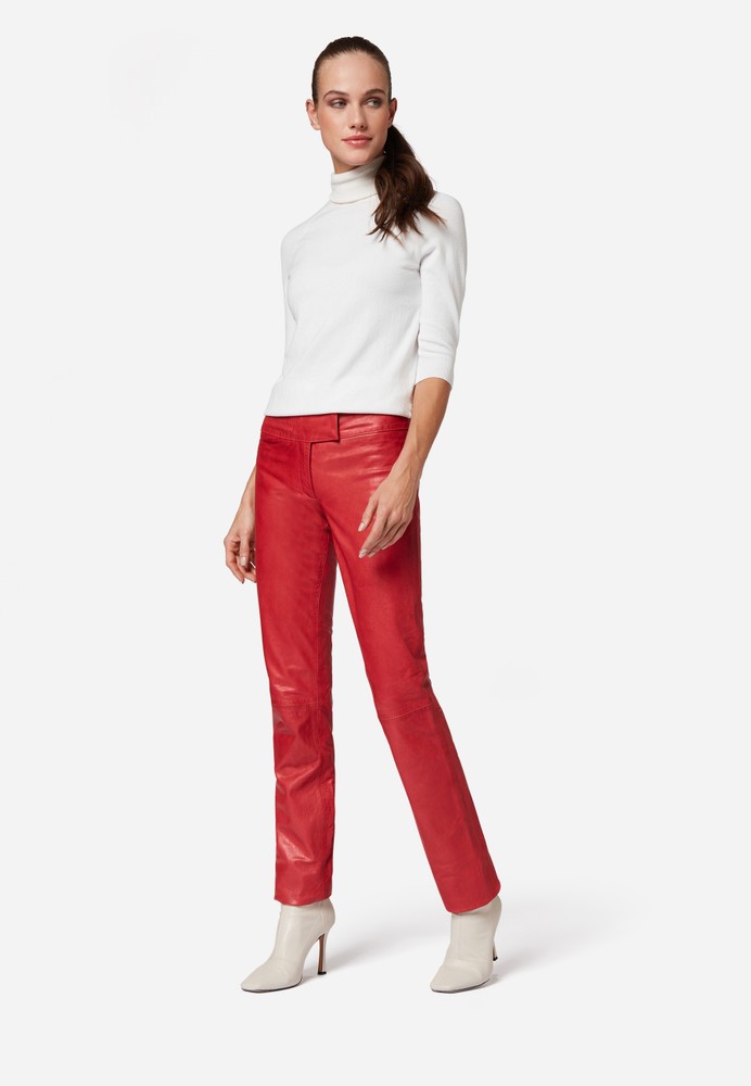 Damen-Lederhose Low Cut, Rot in 2 Farben, Bild 2