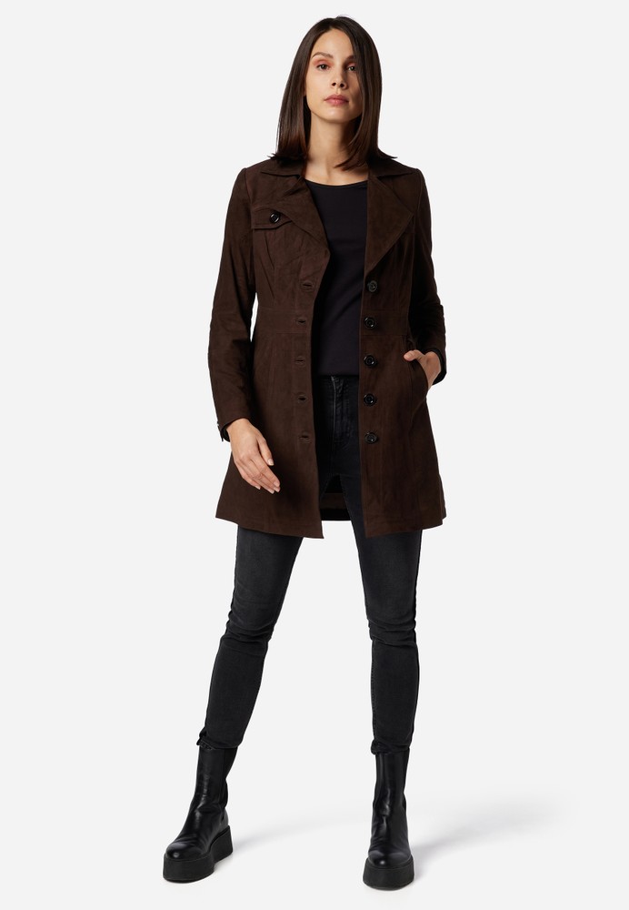 Ladies leather coat Lucy, brown (velour) in 6 colors, Bild 2