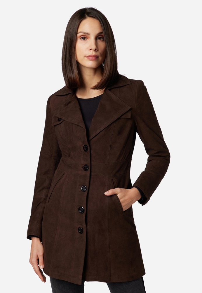 Ladies leather coat Lucy, brown (velour) in 6 colors, Bild 1