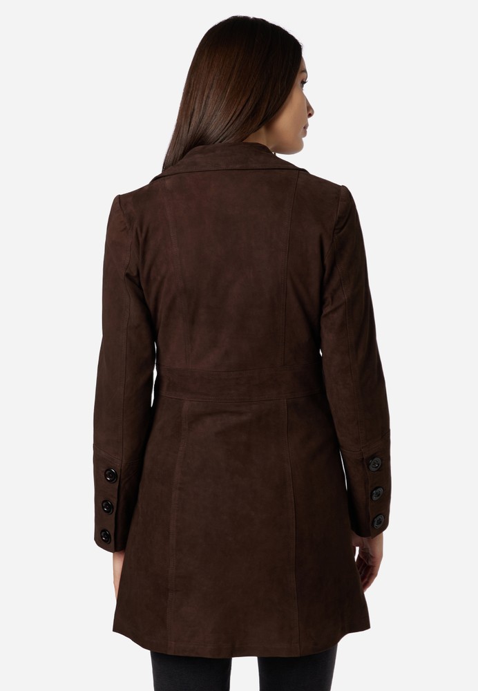 Ladies leather coat Lucy, brown (velour) in 6 colors, Bild 3