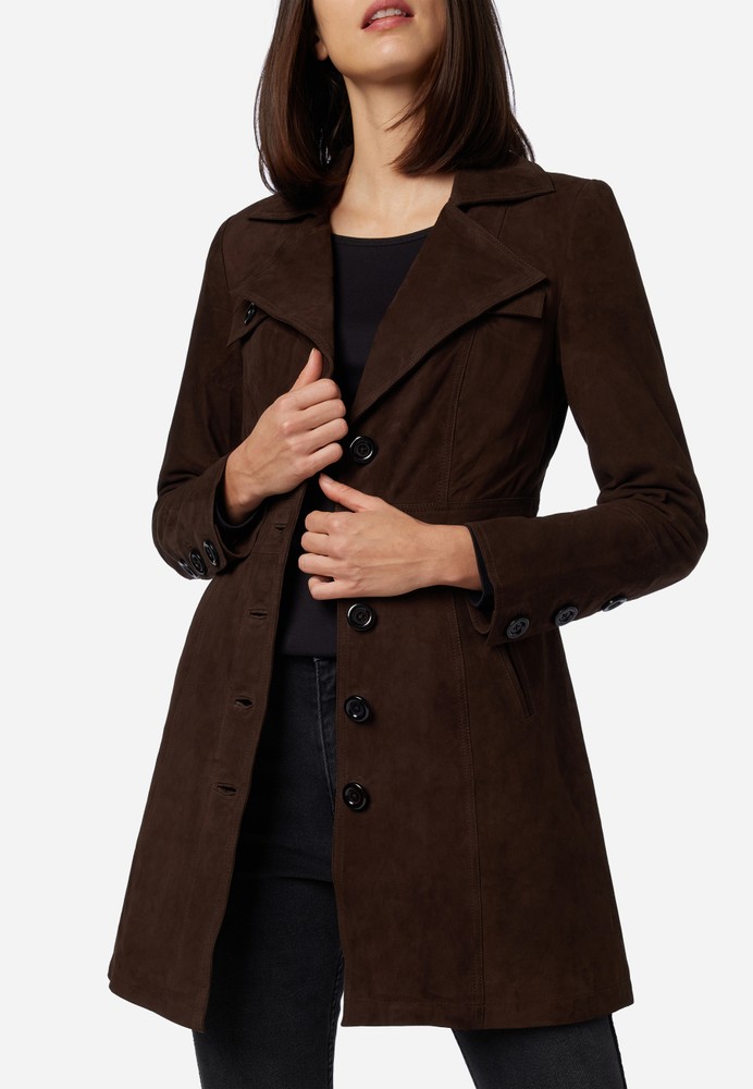 Ladies leather coat Lucy, brown (velour) in 6 colors, Bild 4