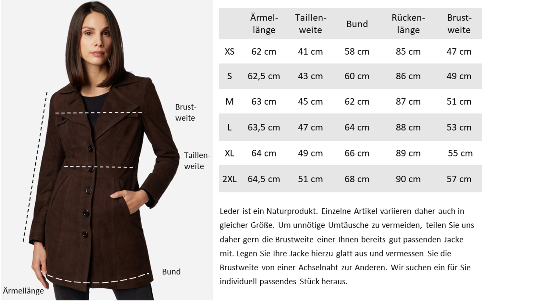 Ladies leather coat Lucy, brown (velour) in 6 colors, Bild 7