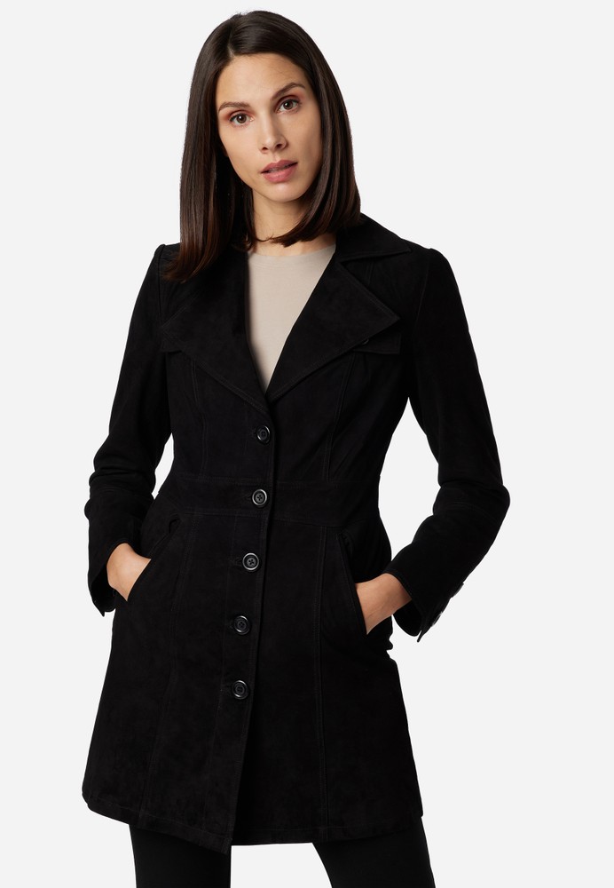 Ladies leather coat Lucy, black (velour) in 6 colors, Bild 1