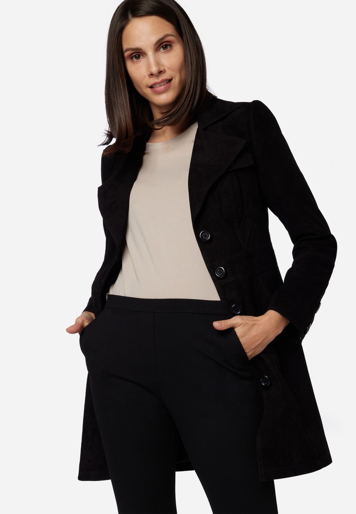 Ladies leather coat Lucy, black (velour) in 6 colors, Bild 4