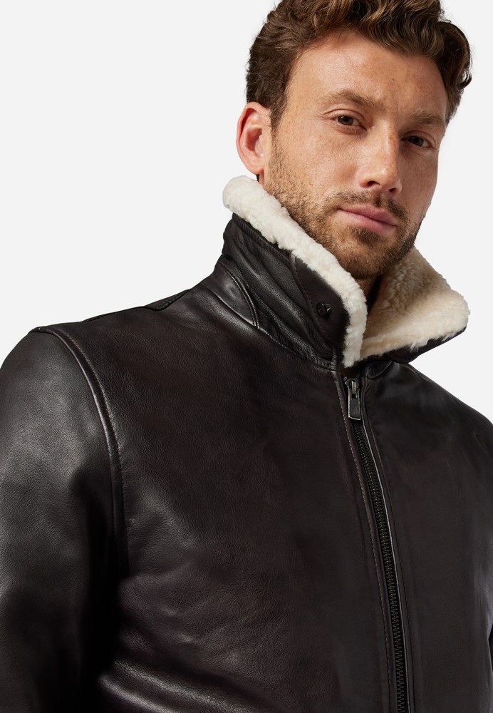 Mens leather jacket M-Bomber, Brown in 2 colors, Bild 4