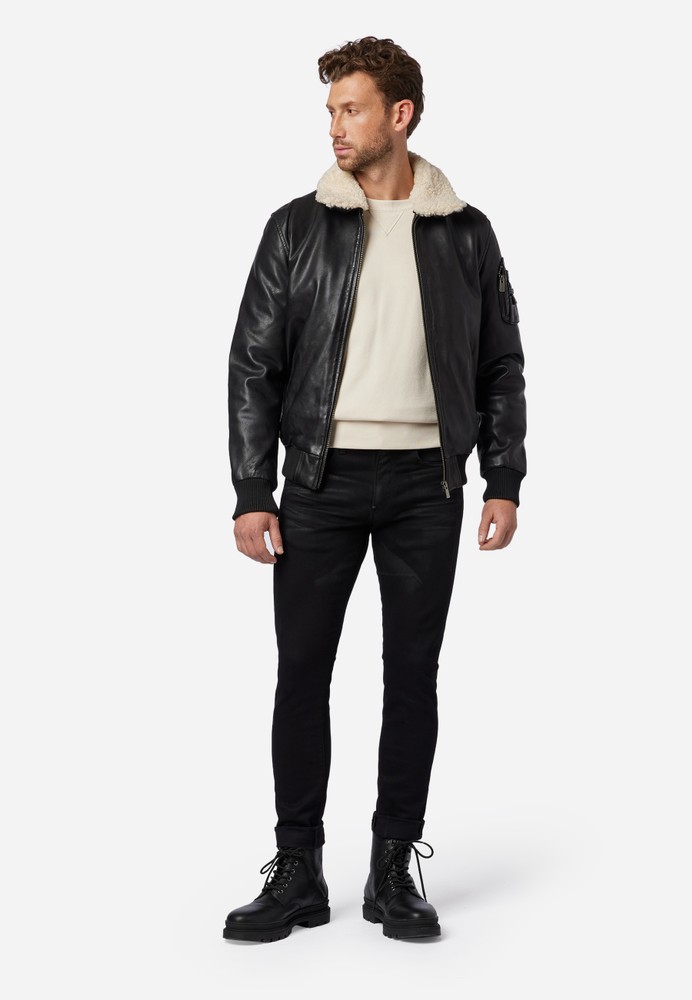 Mens leather jacket M-Bomber, black in 2 colors, Bild 2