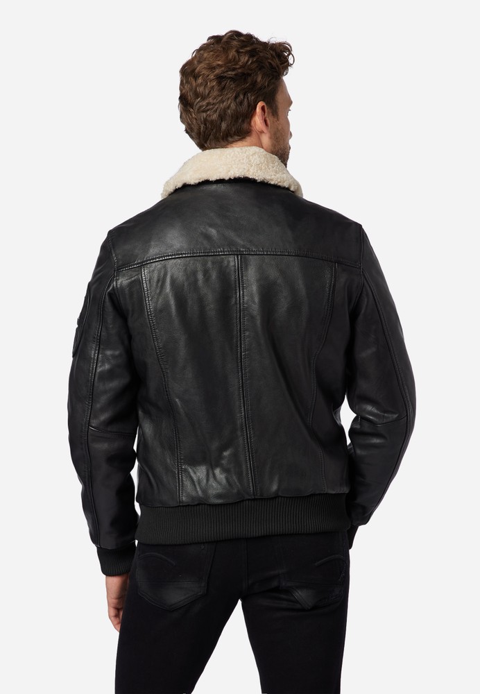 Mens leather jacket M-Bomber, black in 2 colors, Bild 3