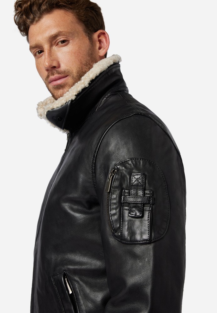Mens leather jacket M-Bomber, black in 2 colors, Bild 4