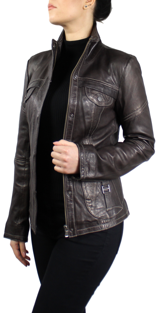 Ladies leather jacket Melvy, Brown in 1 colors, Bild 3