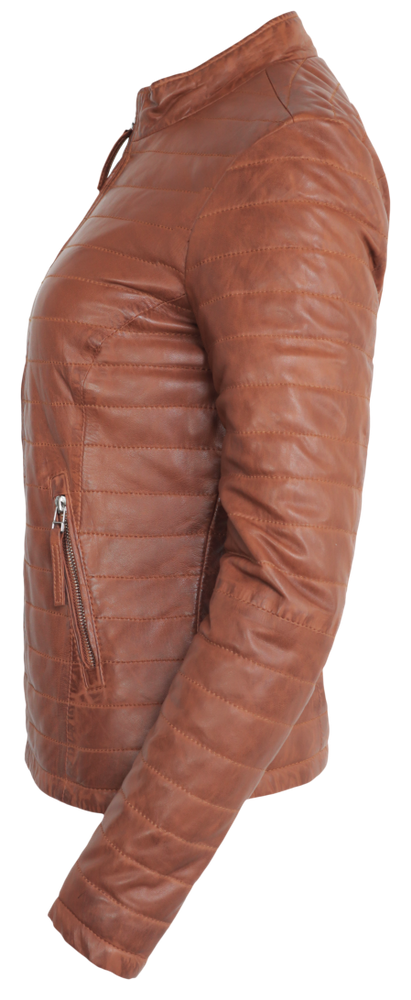 Ladies leather jacket Padded, Cognac in 3 colors, Bild 2