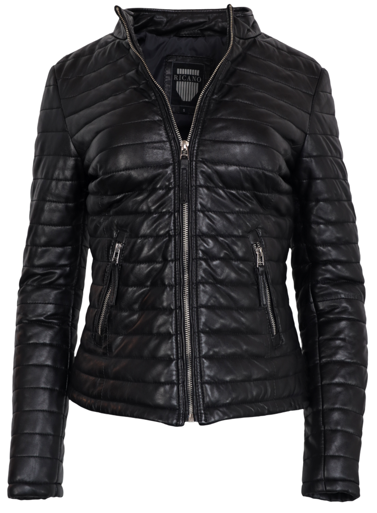 Ladies leather jacket Padded, Black in 3 colors, Bild 4