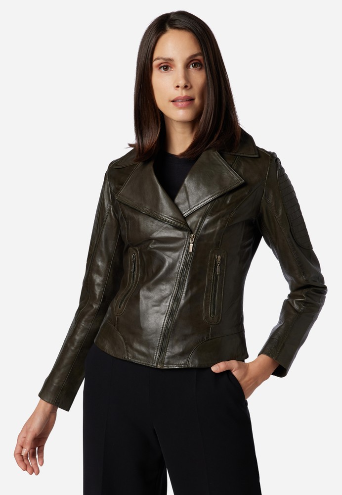 Ladies leather jacket Nora, Olive in 3 colors, Bild 3