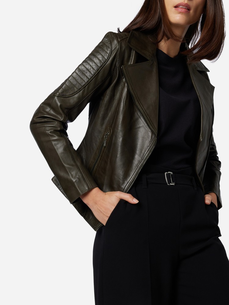 Ladies leather jacket Nora, Olive in 3 colors, Bild 6