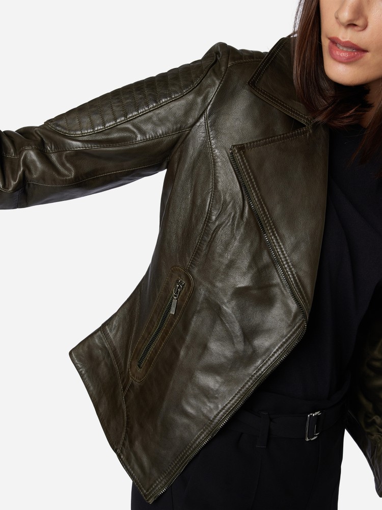 Ladies leather jacket Nora, Olive in 3 colors, Bild 7
