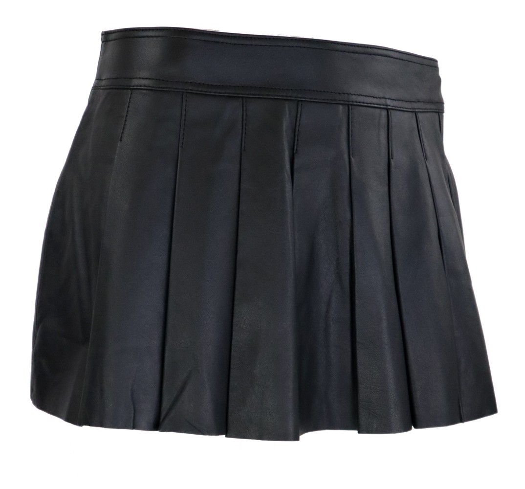 Ladies Leather Skirt Pleated Skirt, Black in 1 colors, Bild 1
