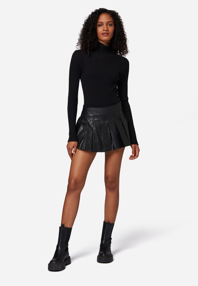 Damen-Lederrock Pleated Skirt, Schwarz in 1 Farbe, Bild 2