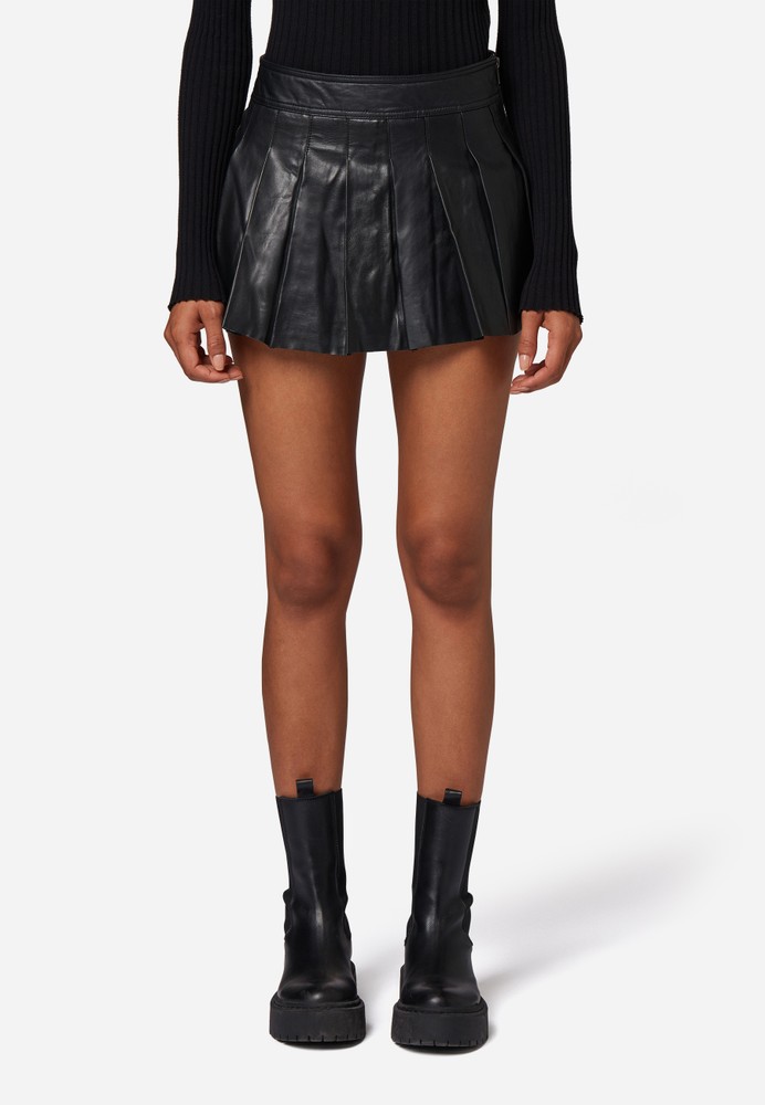 Damen-Lederrock Pleated Skirt, Schwarz in 1 Farbe, Bild 1