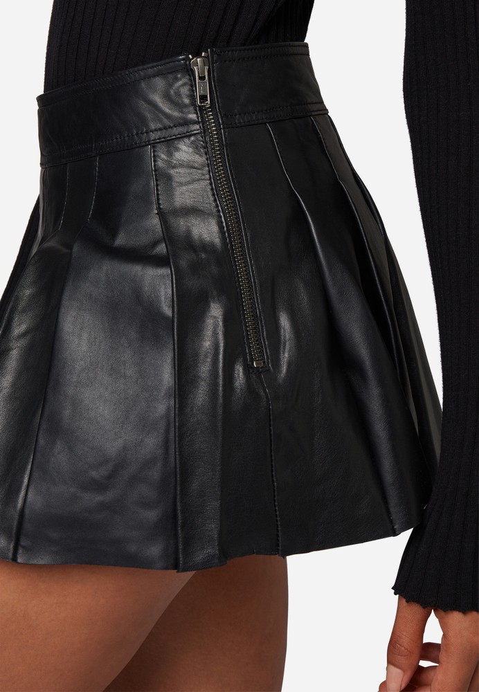 Damen-Lederrock Pleated Skirt, Schwarz in 1 Farbe, Bild 4