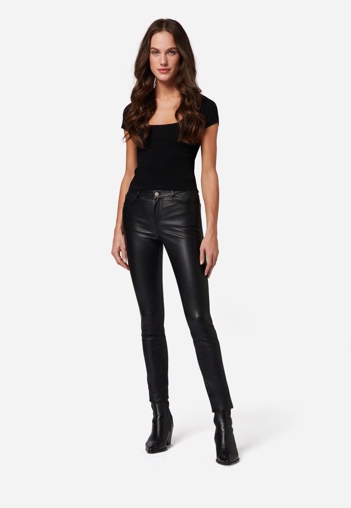 Ladies leather pants PND Stretch, Black in 1 colors, Bild 2