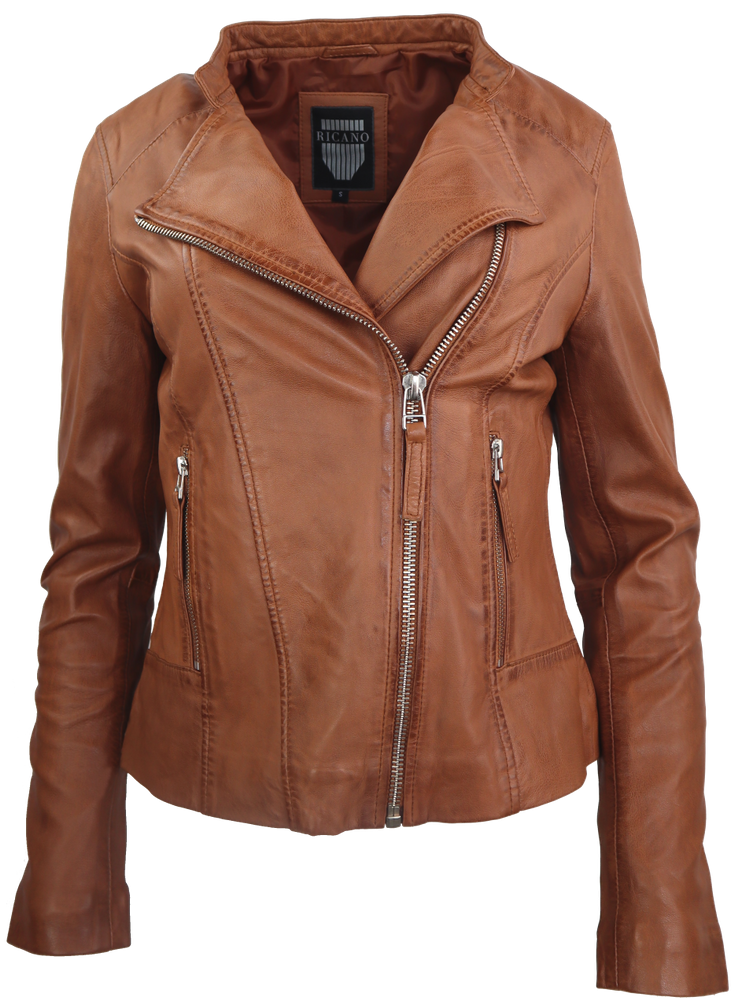 Damen-Lederjacke Rylee Biker, Cognac in 2 Farben, Bild 3