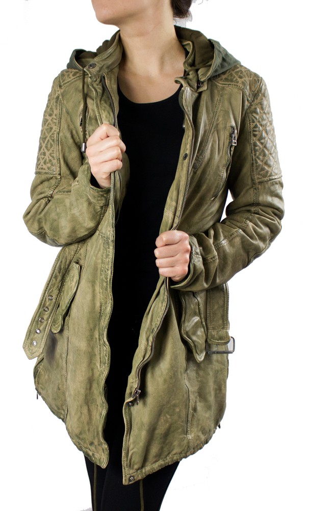 Damen-Lederjacke Sheena-L, Olive Grün in 2 Farben, Bild 3