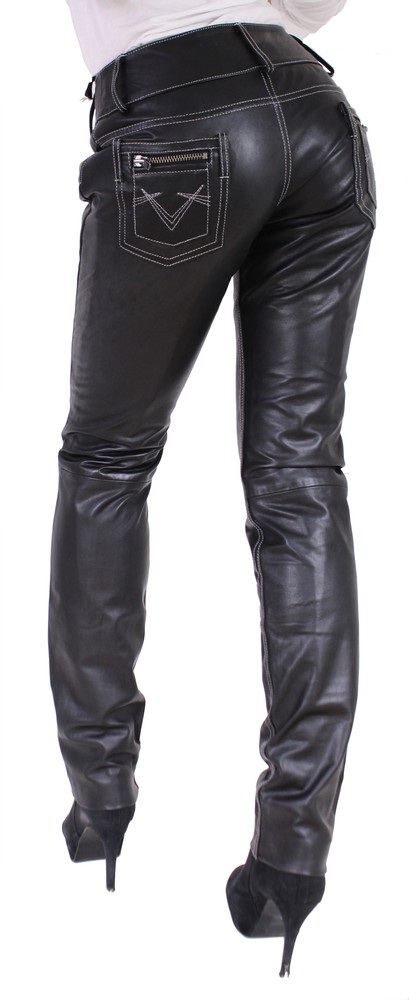 Damen-Lederhose Skinny Pant, Schwarz - Schwarze Nähte in 2 Farben, Bild 4