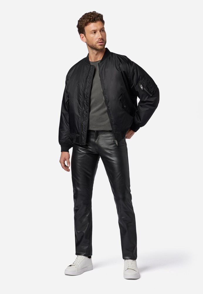 Men's leather pants slim fit, black in 6 colors, Bild 2