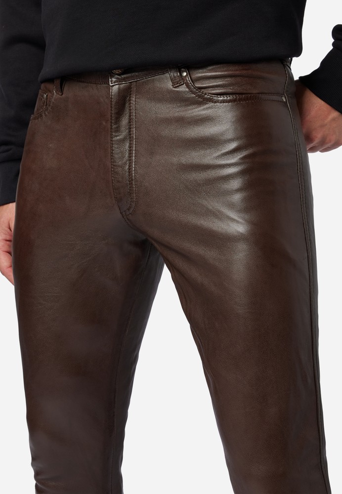 Herren-Lederhose Slim Fit, Braun in 6 Farben, Bild 5